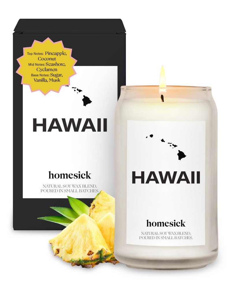 Homesick Scented Candles for Home (Hawaii) - 13.75 oz Long-Lasting Soy Wax Jar Candle for Women & Men for All Occasions, 60-80 Hours Burn Time - Notes of Pineapple & Coconut - Image 1